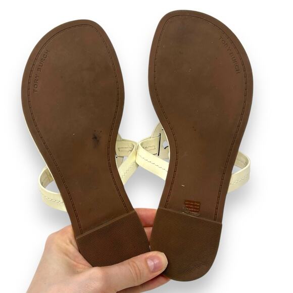 Tory Burch Patent Leather Miller Thong Slip On Sandal New Ivory 5 Women’s - Picture 12 of 13